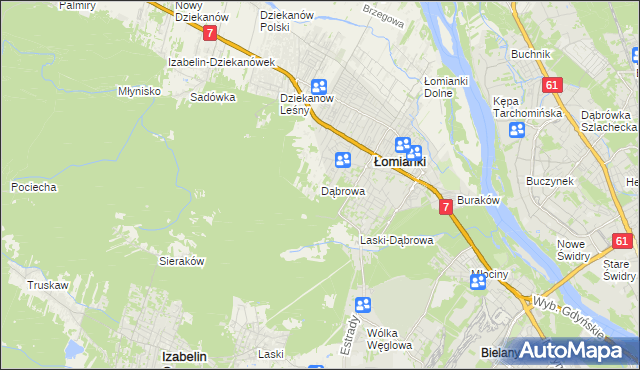mapa Dąbrowa gmina Łomianki, Dąbrowa gmina Łomianki na mapie Targeo