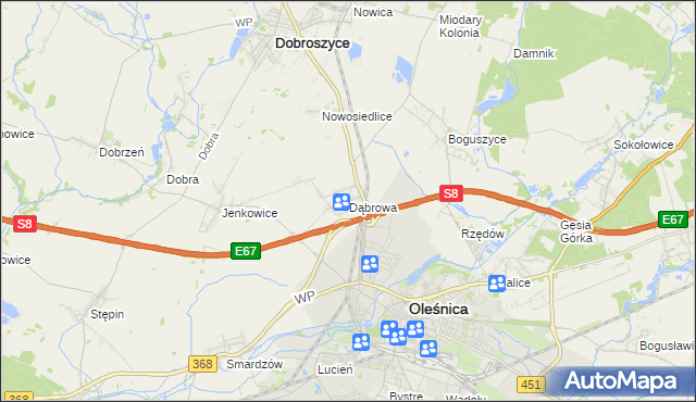 mapa Dąbrowa gmina Oleśnica, Dąbrowa gmina Oleśnica na mapie Targeo