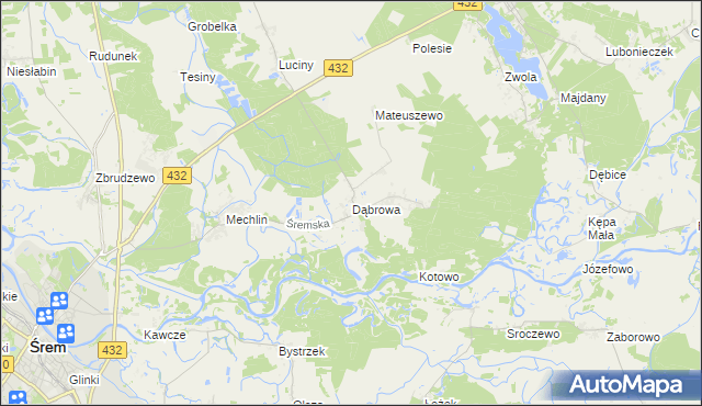 mapa Dąbrowa gmina Śrem, Dąbrowa gmina Śrem na mapie Targeo