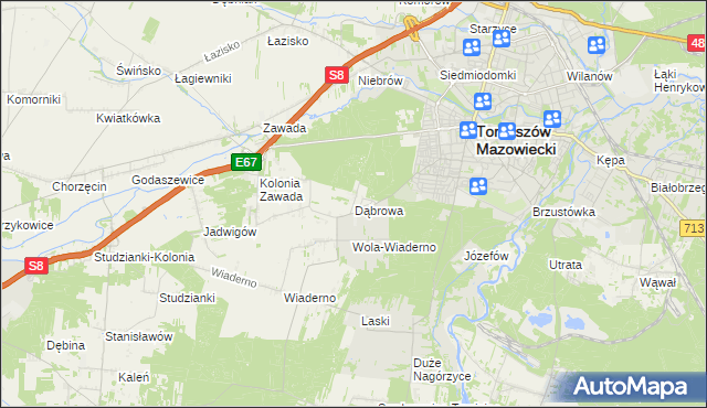 mapa Dąbrowa gmina Tomaszów Mazowiecki, Dąbrowa gmina Tomaszów Mazowiecki na mapie Targeo