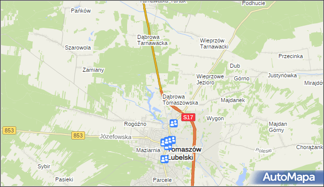 mapa Dąbrowa Tomaszowska, Dąbrowa Tomaszowska na mapie Targeo