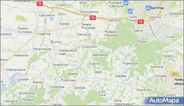 mapa Dąbrowica gmina Bochnia, Dąbrowica gmina Bochnia na mapie Targeo