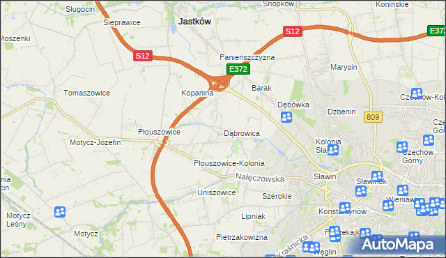 mapa Dąbrowica gmina Jastków, Dąbrowica gmina Jastków na mapie Targeo