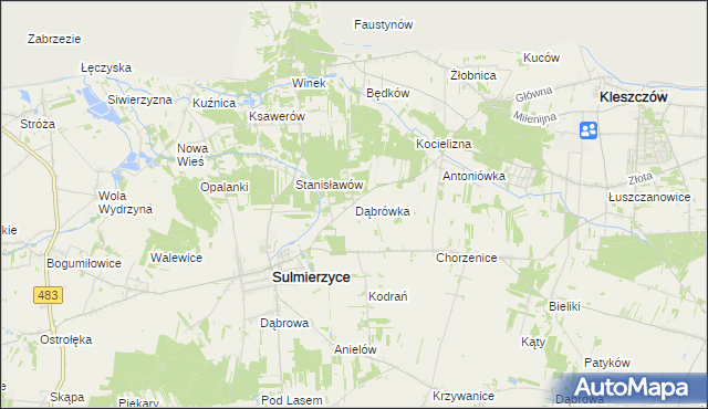 mapa Dąbrówka gmina Sulmierzyce, Dąbrówka gmina Sulmierzyce na mapie Targeo