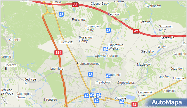 mapa Dąbrówka-Malice, Dąbrówka-Malice na mapie Targeo