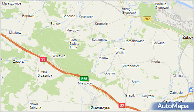 mapa Dalków gmina Gaworzyce, Dalków gmina Gaworzyce na mapie Targeo