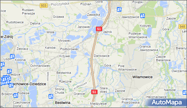 mapa Dankowice gmina Wilamowice, Dankowice gmina Wilamowice na mapie Targeo