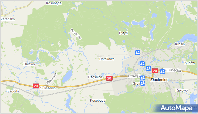 mapa Darskowo gmina Złocieniec, Darskowo gmina Złocieniec na mapie Targeo
