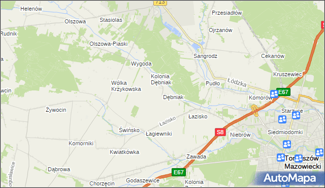 mapa Dębniak gmina Ujazd, Dębniak gmina Ujazd na mapie Targeo