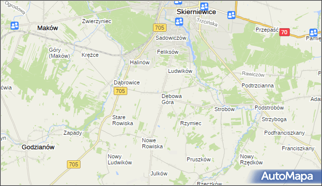 mapa Dębowa Góra gmina Skierniewice, Dębowa Góra gmina Skierniewice na mapie Targeo