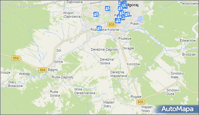 mapa Dereźnia Solska, Dereźnia Solska na mapie Targeo