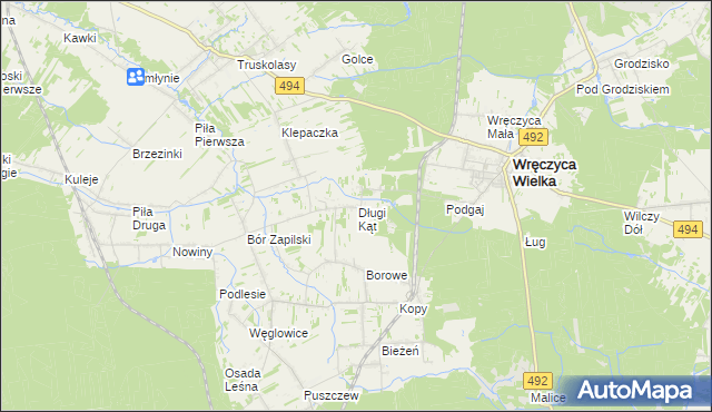 mapa Długi Kąt gmina Wręczyca Wielka, Długi Kąt gmina Wręczyca Wielka na mapie Targeo