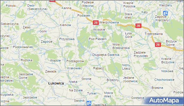 mapa Długołęka-Świerkla, Długołęka-Świerkla na mapie Targeo