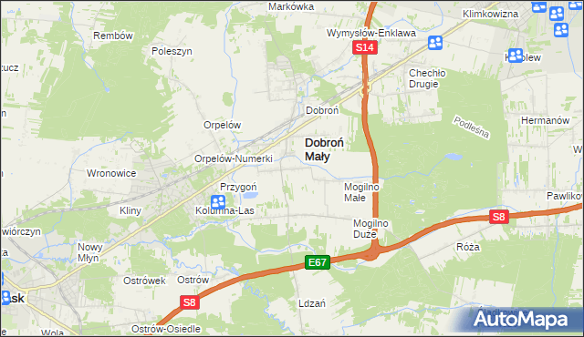 mapa Dobroń Duży, Dobroń Duży na mapie Targeo