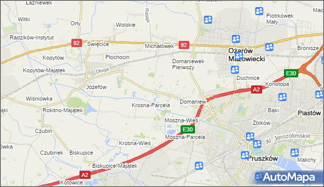 mapa Domaniewek gmina Brwinów, Domaniewek gmina Brwinów na mapie Targeo