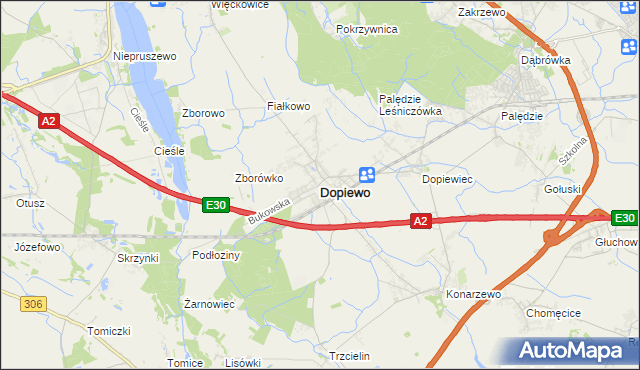 mapa Dopiewo, Dopiewo na mapie Targeo