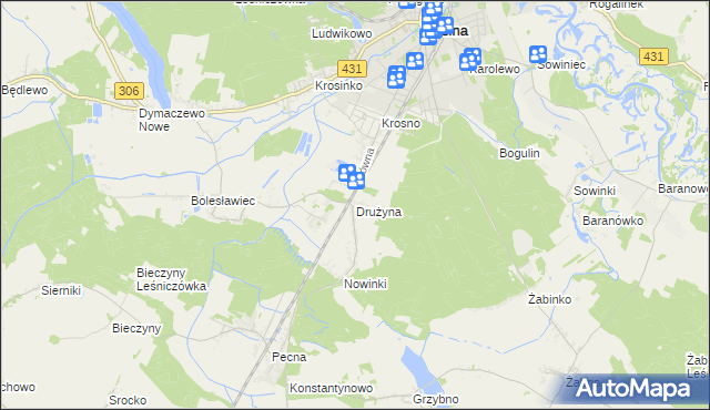 mapa Drużyna, Drużyna na mapie Targeo
