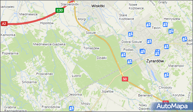mapa Działki gmina Wiskitki, Działki gmina Wiskitki na mapie Targeo