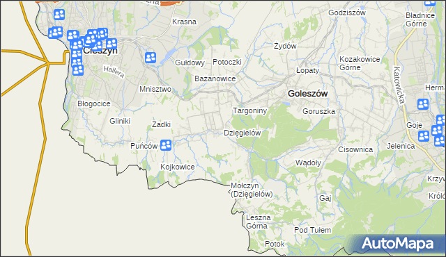 mapa Dzięgielów, Dzięgielów na mapie Targeo