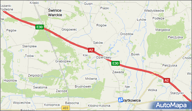 mapa Dzierżawy gmina Wartkowice, Dzierżawy gmina Wartkowice na mapie Targeo