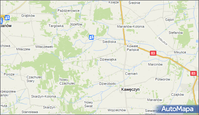 mapa Dziewiątka gmina Kawęczyn, Dziewiątka gmina Kawęczyn na mapie Targeo