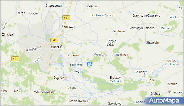 mapa Dźwierzno gmina Bieżuń, Dźwierzno gmina Bieżuń na mapie Targeo