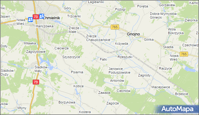 mapa Falki gmina Gnojno, Falki gmina Gnojno na mapie Targeo