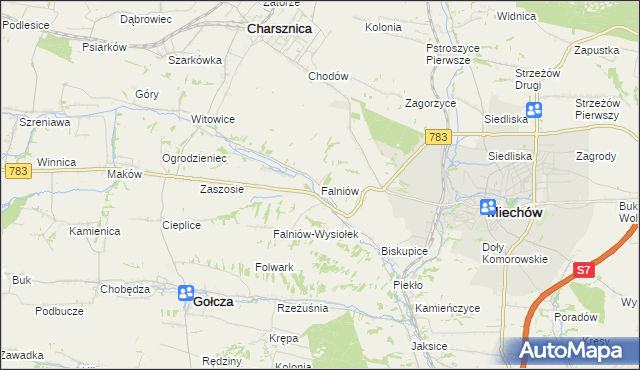 mapa Falniów, Falniów na mapie Targeo