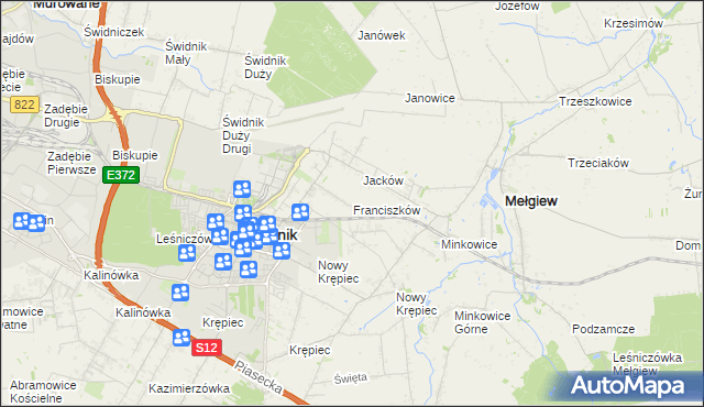 mapa Franciszków gmina Mełgiew, Franciszków gmina Mełgiew na mapie Targeo