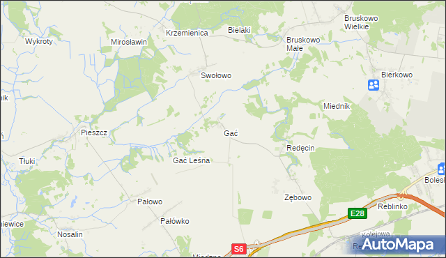 mapa Gać gmina Słupsk, Gać gmina Słupsk na mapie Targeo