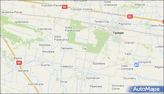 mapa Gaj gmina Teresin, Gaj gmina Teresin na mapie Targeo