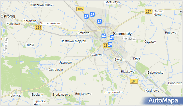 mapa Gałowo gmina Szamotuły, Gałowo gmina Szamotuły na mapie Targeo