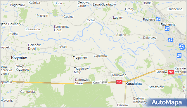 mapa Gąsiorów gmina Kościelec, Gąsiorów gmina Kościelec na mapie Targeo