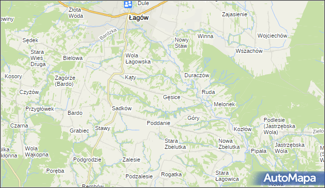 mapa Gęsice gmina Łagów, Gęsice gmina Łagów na mapie Targeo