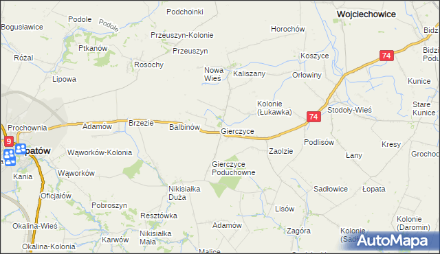 mapa Gierczyce gmina Wojciechowice, Gierczyce gmina Wojciechowice na mapie Targeo