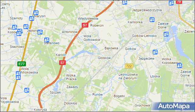 mapa Głosków gmina Piaseczno, Głosków gmina Piaseczno na mapie Targeo