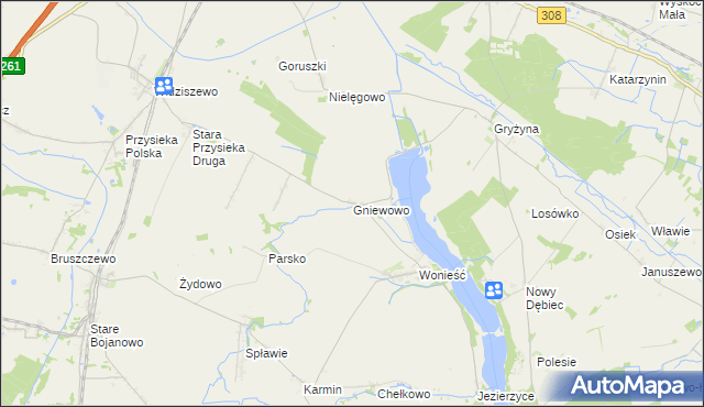 mapa Gniewowo gmina Śmigiel, Gniewowo gmina Śmigiel na mapie Targeo