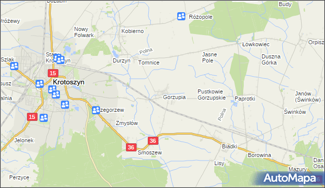 mapa Gorzupia gmina Krotoszyn, Gorzupia gmina Krotoszyn na mapie Targeo