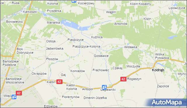 mapa Gosławice gmina Kodrąb, Gosławice gmina Kodrąb na mapie Targeo