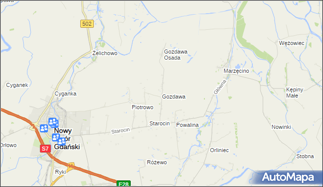 mapa Gozdawa gmina Nowy Dwór Gdański, Gozdawa gmina Nowy Dwór Gdański na mapie Targeo