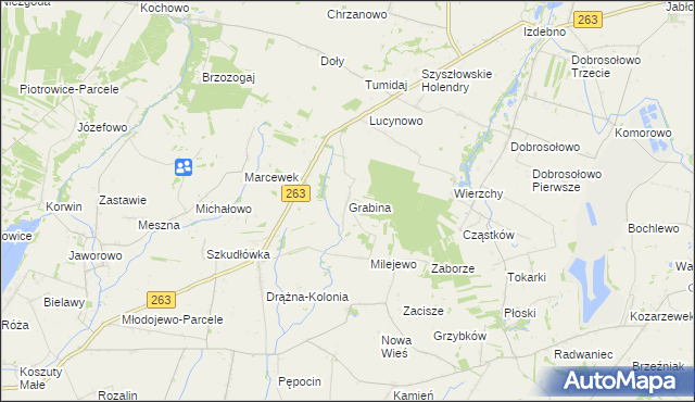 mapa Grabina gmina Ostrowite, Grabina gmina Ostrowite na mapie Targeo