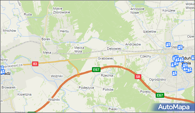 mapa Grabowiec gmina Sieradz, Grabowiec gmina Sieradz na mapie Targeo