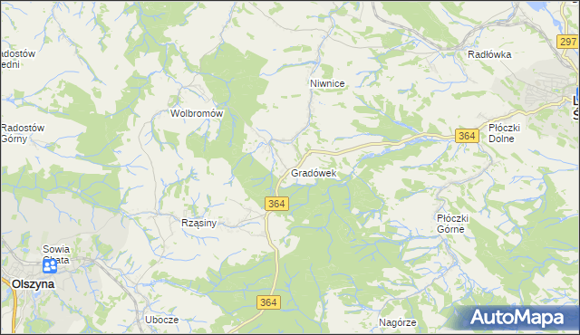 mapa Gradówek gmina Lwówek Śląski, Gradówek gmina Lwówek Śląski na mapie Targeo