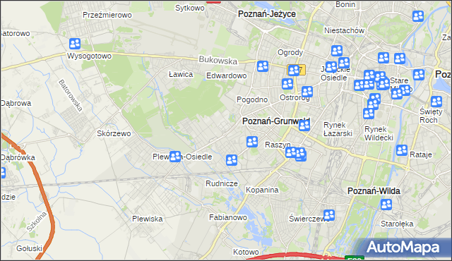 mapa Grunwald gmina Poznań, Grunwald gmina Poznań na mapie Targeo
