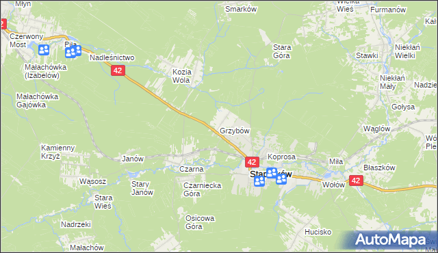 mapa Grzybów gmina Stąporków, Grzybów gmina Stąporków na mapie Targeo