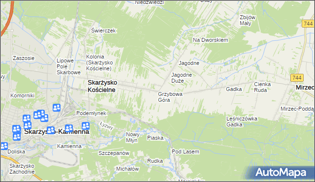 mapa Grzybowa Góra, Grzybowa Góra na mapie Targeo