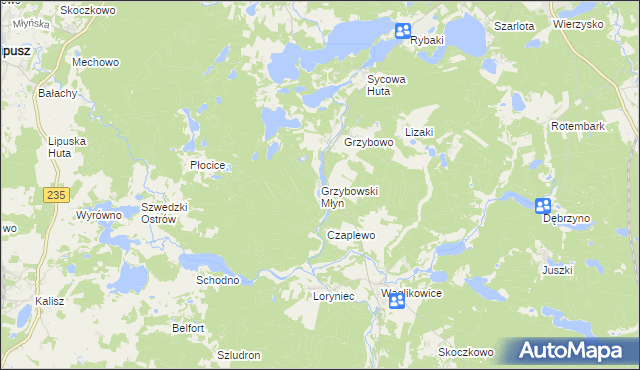 mapa Grzybowski Młyn, Grzybowski Młyn na mapie Targeo