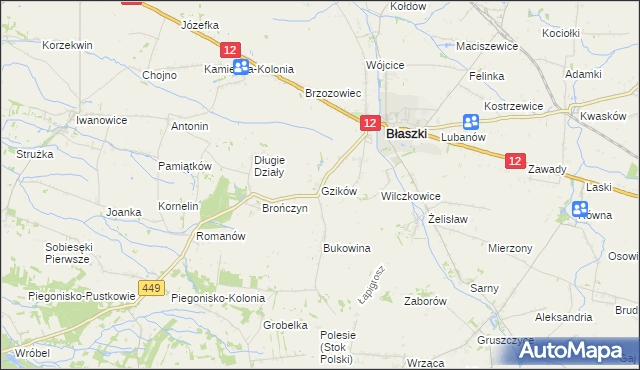 mapa Gzików, Gzików na mapie Targeo