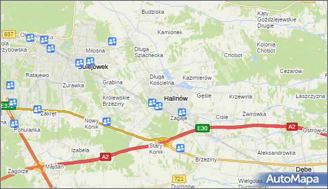 mapa Halinów powiat miński, Halinów powiat miński na mapie Targeo