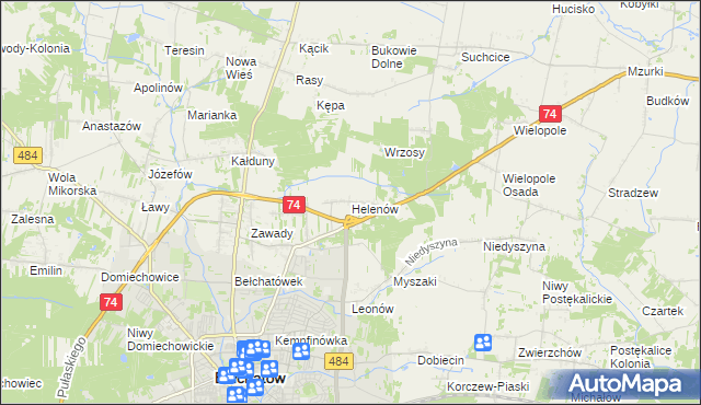 mapa Helenów gmina Bełchatów, Helenów gmina Bełchatów na mapie Targeo